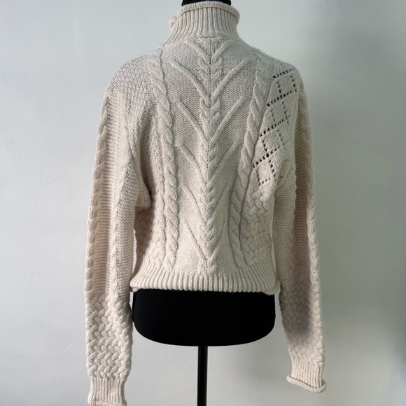 Mango Cream Cable Knit Turtleneck Sweater - Picture 3 of 11